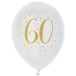 Ballon latex anniversaire 60ans blanc et or 23cm (x8) REF/6571