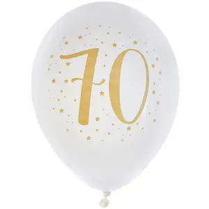 Comparateur de prix : Santex Ballons Joyeux Anniversaire 70 ans - Blanc et doré - Sachet de 8 - Hélium - 23 cm - Biodégradables