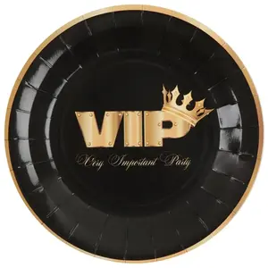 Santex Sachet de 10 Assiettes VIP, couronnées métallisées NOIR/Or pas cher