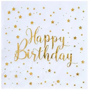 Comparateur de prix : SANTEX 6747-1, Sachet de 20 petites serviettes Happy Birthday métal, Blanc/Or