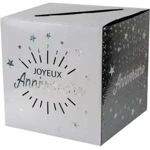 SANTEX 6652-4, Tirelire Joyeux Anniversaire étincelant, Blanche/Argent