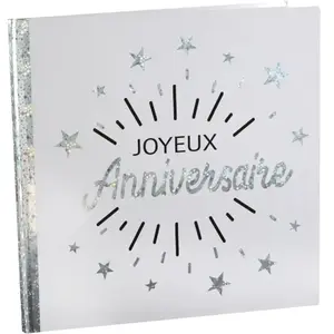 SANTEX 6651-4, Livre d'or Joyeux Anniversaire étincelant, Blanc/Argent pas cher