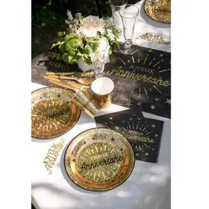 Comparateur de prix : Santex 10 assiettes carton anniversaire holo ø22.5cm or - chalayer 000664700000003