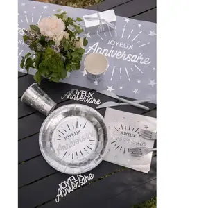 Comparateur de prix : Santex Assiette de Table fête Joyeux Anniversaire Argent métallique (x10) R/6647