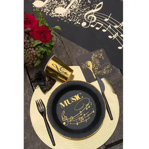 Comparateur de prix : LE GEANT DE LA FETE Assiettes - Note de musique - Noir et doré - lot de 10