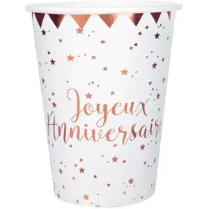 Comparateur de prix : SANTEX 10 Gobelets carton Joyeux anniversaire rose gold 7,8 x 9,7 cm - Rose