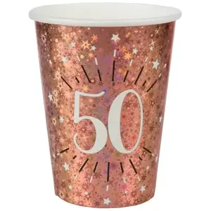 RueDeLaFete Sachet de 10 Gobelets âge étincelant métal 50 ans Rose Gold pas cher
