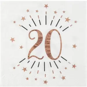 Comparateur de prix : SANTEX 7350-20, Sachet de 20 Serviettes Âge étincelant métal 20 Ans Rose Gold
