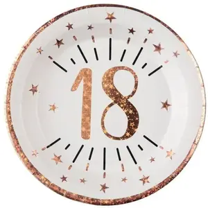 Comparateur de prix : SANTEX Assiette anniversaire 18 ans blanche et rose gold 22.5cm (x10) REF/7348 Matière carton