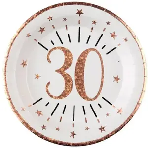 Santex Assiette anniversaire 30 ans blanche et rose gold 22.5cm (x10) REF/7348 Matière carton pas cher