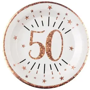 Comparateur de prix : Santex Assiette anniversaire 50 ans blanche et rose gold 22.5cm (x10) REF/7348 Matière carton