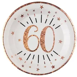 Comparateur de prix : Santex Assiette anniversaire 60 ans blanche et rose gold 22.5cm (x10) REF/7348 Matière carton