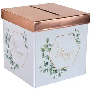 SANTEX Tirelire urne mariage Champêtre Bucolique blanche, verte et rose gold (x1) REF/7290 pas cher