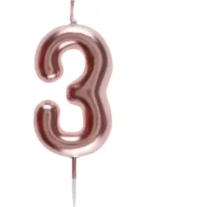 RueDeLaFete Bougie ROSE GOLD, chiffre 3 rose gold pas cher