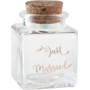 SANTEX 10 Contenants pots carrés pour mariage en rose gold "Just Married" verre et bois 6cm REF/6935 pas cher