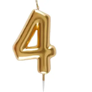 Santex mariage Bougie dorée avec chiffre 4 pour décoration gâteau anniversaire (x1) REF/6933 pas cher