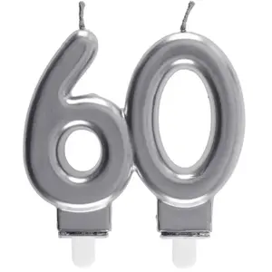 SANTEX REF/6931 -Décoration gâteau anniversaire avec bougie 60 ans argent métallique (x1)