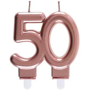 Comparateur de prix : Santex mariage REF/6932 -Décoration gâteau anniversaire avec bougie 50 ans rose gold métallique (x1)