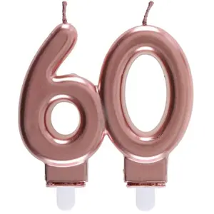 SANTEX REF/6932 -Décoration gâteau anniversaire avec bougie 60 ans rose gold métallique (x1) pas cher