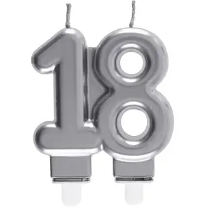 Comparateur de prix : Santex REF/6931 -Décoration gâteau anniversaire avec bougie 18 ans argent métallique (x1)