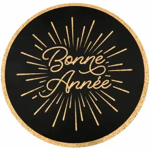RueDeLaFete Sachet de 4 SETS de table Bonne Année 34cm, étincelant Noir/Or pas cher