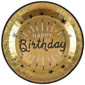 Comparateur de prix : Sachet de 10 Assiettes HAPPY BIRTHDAY Etincelant métal, Or