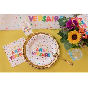 SANTEX 10 Assiettes Carton Anniversaire Pois Colore Ø22.5cm pas cher