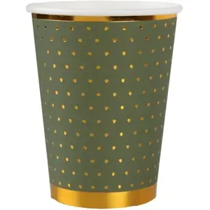 SANTEX Joli gobelet élégant en carton en vert Olive/Sauge et doré or (x10) REF/7095