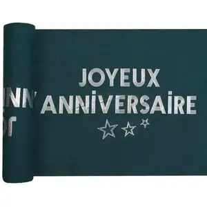 RueDeLaFete Chemin de table Anniversaire coton Star d'un jour, Bleu canard/Argent pas cher