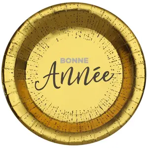 RueDeLaFete Assiettes en carton - Bonne Année - Or - 22,5 cm de diamètre pas cher