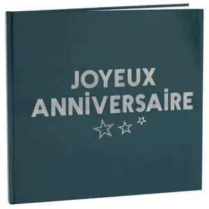 SANTEX 1 Livre d'or Joyeux Anniversaire bleu canard et argent métallique REF/7986 pas cher