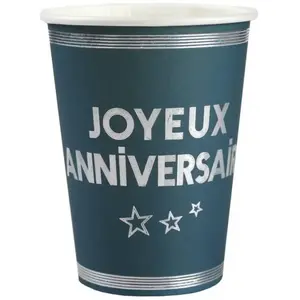 Comparateur de prix : Lot de 10 Gobelets anniversaire Star d'un jour Bleu canard/Argent