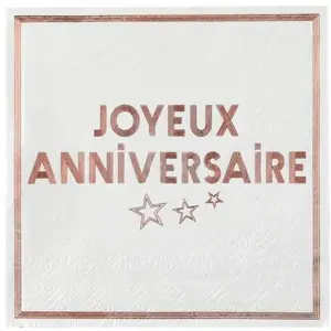 Comparateur de prix : Sachet de 10 serviettes anniversaire Star d'un jour Blanc/Rose Gold