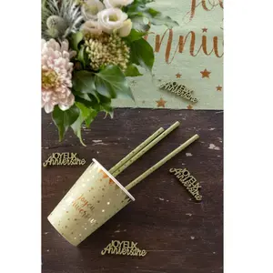 RueDeLaFete Sachet de 20 pailles Joyeux Anniversaire, vert Sauge pas cher