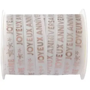 RueDeLaFete Bolduc anniversaire Star d'un jour blanc/rose gold 10mm x 25 m pas cher