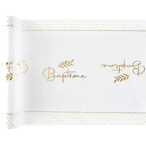 SANTEX 1 Chemin de table élégant Baptême blanc et doré or métallisé 29cm x 3m REF/8008 pas cher