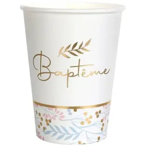 Comparateur de prix : SANTEX Lot de 10 Gobelets en carton Baptême (blanc, bleu, rose et doré or) 27cl