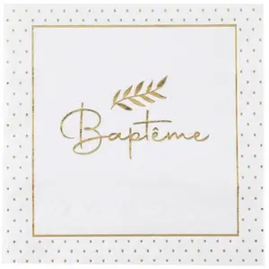Comparateur de prix : SANTEX 20 Serviettes de table Baptême en papier 16.5cm REF/8015 Blanc et doré or métallique