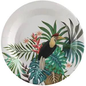 Santex Assiettes en carton - Toucan - 22,5 cm - Multicolore - 10 pièces - Vaisselle de fête pas cher