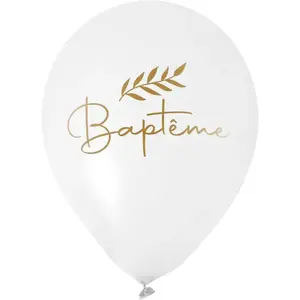 SANTEX 6 Ballons en latex Baptême de 30cm REF/8009 Blanc et doré or. pas cher