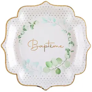 SANTEX 10 assiettes carton baptême feuillage 21cm blanc - générique 000837400000010 pas cher