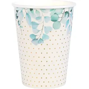 10 GOBELETS CARTON BAPTÊME FEUILLAGE 27CL BLANC pas cher
