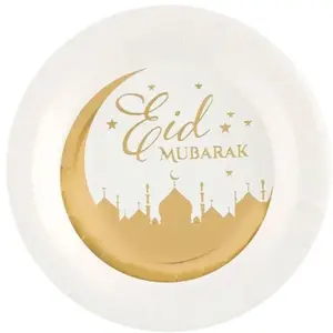 Comparateur de prix : Paquet de 10 ASSIETTES orientales Eid Mubarak rondes Ø 22,5cm Or