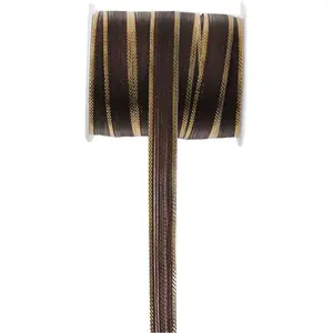 RueDeLaFete Bobine Ruban polyester bicolore 10mm x 5m, Or/Chocolat pas cher