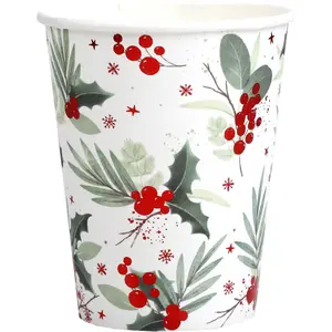 Comparateur de prix : RueDeLaFete Lot de 10 Gobelets en carton avec décoration Houx de Noël rouge 27cl