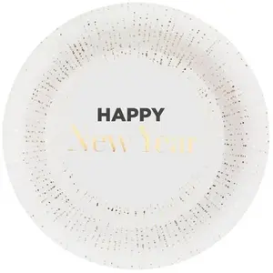 Paquet de 10 Assiettes Happy New Year rondes Ø 23cm, Blanc/orVendu parruedelafete