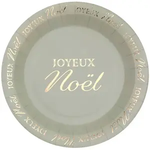 RueDeLaFete Paquet de 10 Assiettes Joyeux Noël scintillant, 22,5cm SaugeVendu parruedelafete