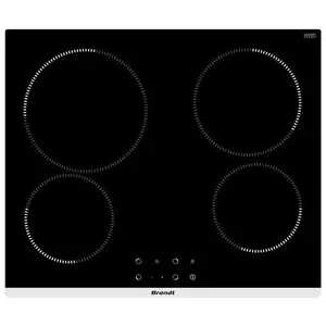 Table de cuisson vitrocéramique 60cm 4 feux 6300w noir Brandt BPV1641B pas cher