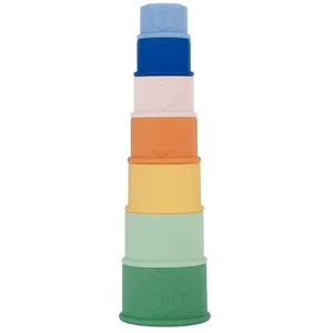 BADABULLE Lot de 7 Tasses empilables numérotées - Jouets de bain en silicone souple