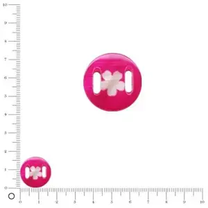 Perles et bijoux Médaille en nacre - Fleur blanche sur fond fuchsia - Ø 17 mmVendu parscrapmalin